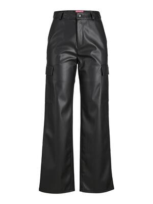 JXKENYA FAUX LEATHER CARGO PANTS Black