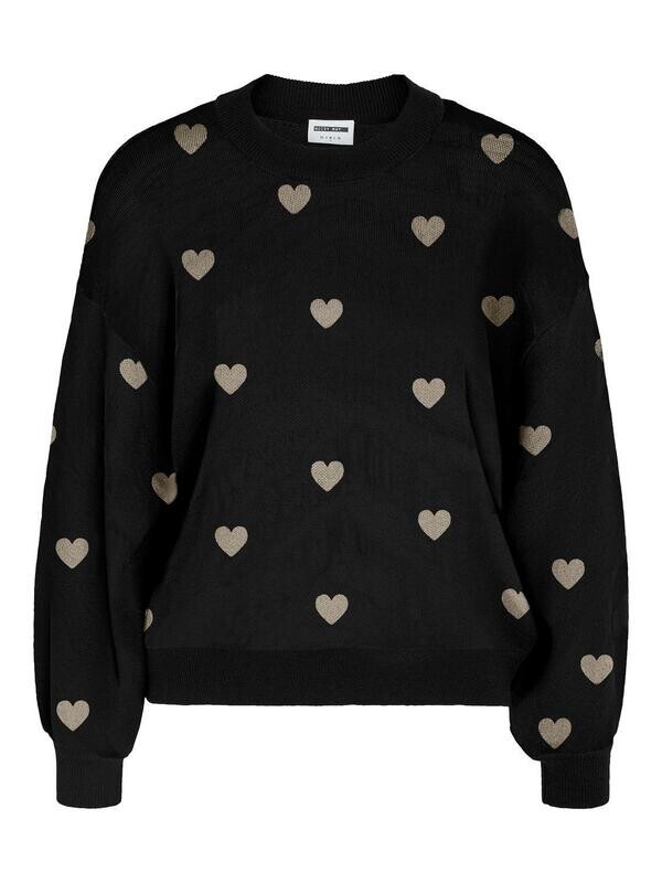 NMCHARLOTT L/S O-NECK KNIT Black-Oatmeal hearts