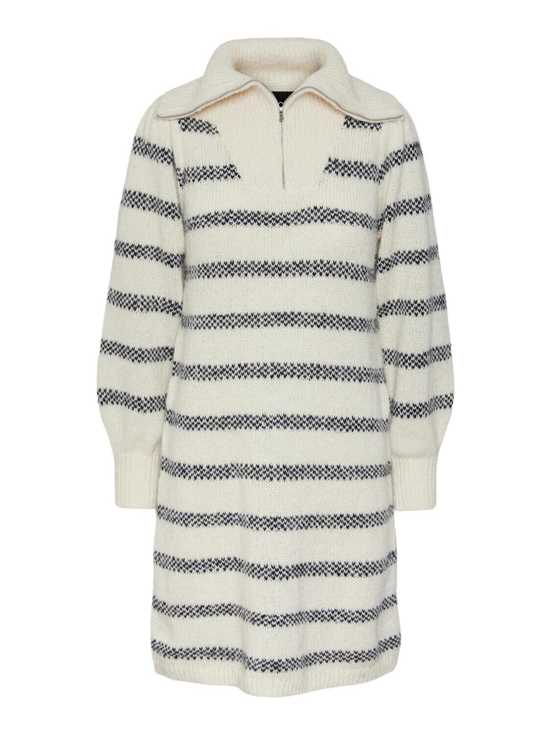 PCJADINE LS HALF ZIP KNIT DRESS BC Birch/SKY CAPTAIN