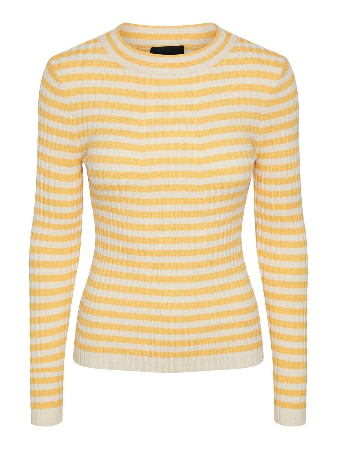 PCCRISTA LS O-NECK KNIT NOOS BC Flax/WITH BIRCH STRI