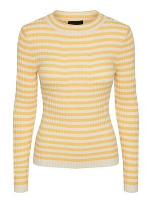 PCCRISTA LS O-NECK KNIT NOOS BC Flax/WITH BIRCH STRI