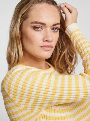 PCCRISTA LS O-NECK KNIT NOOS BC Flax/WITH BIRCH STRI