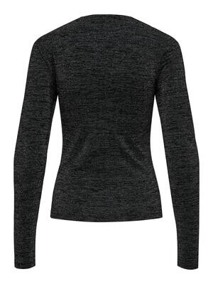 ONLROMA L/S SHINE CUT-OUT TOP JRS Black/Silver glitter