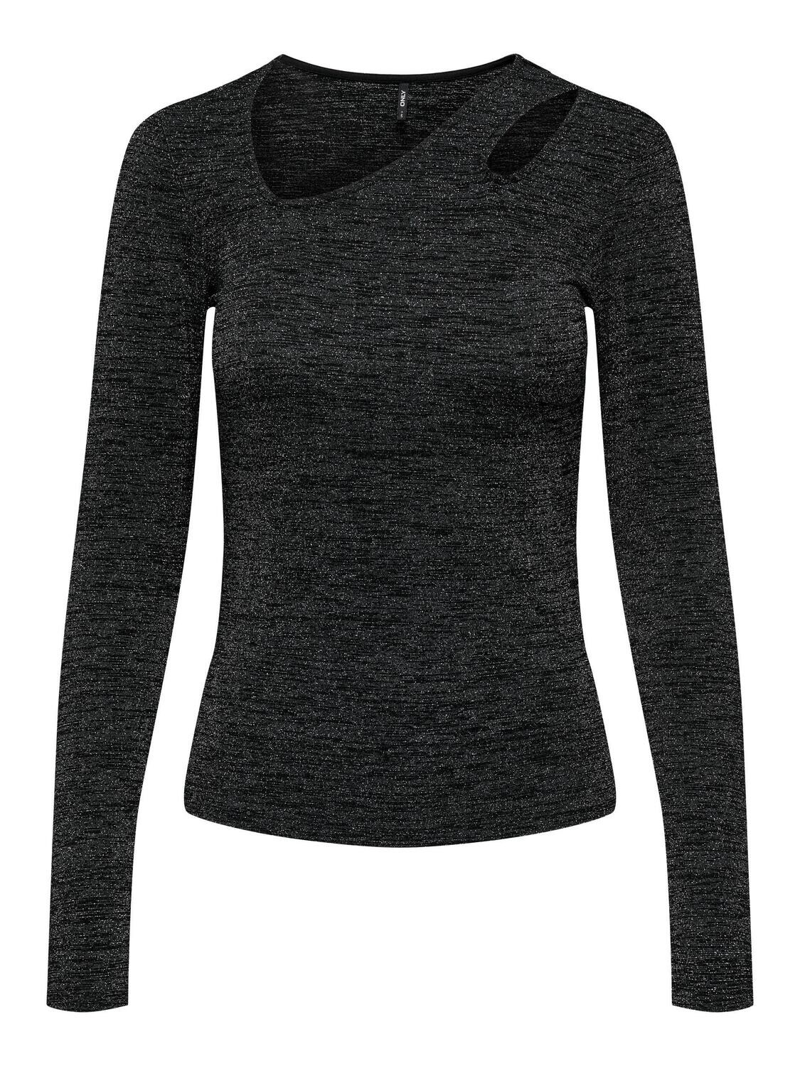 ONLROMA L/S SHINE CUT-OUT TOP JRS Black/Silver glitter