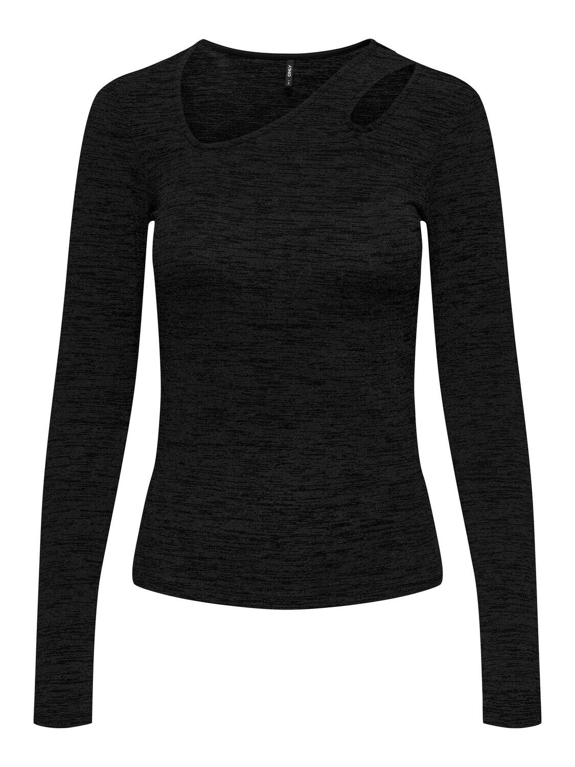 ONLROMA L/S SHINE CUT-OUT TOP JRS Black/Black glitter
