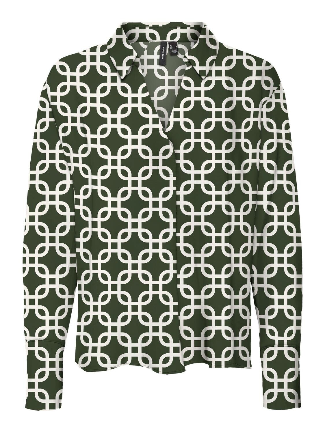 VMSHIVE L/S V-NECK MIDI TOP WVN EXP Rifle Green-BIRCH SASHA