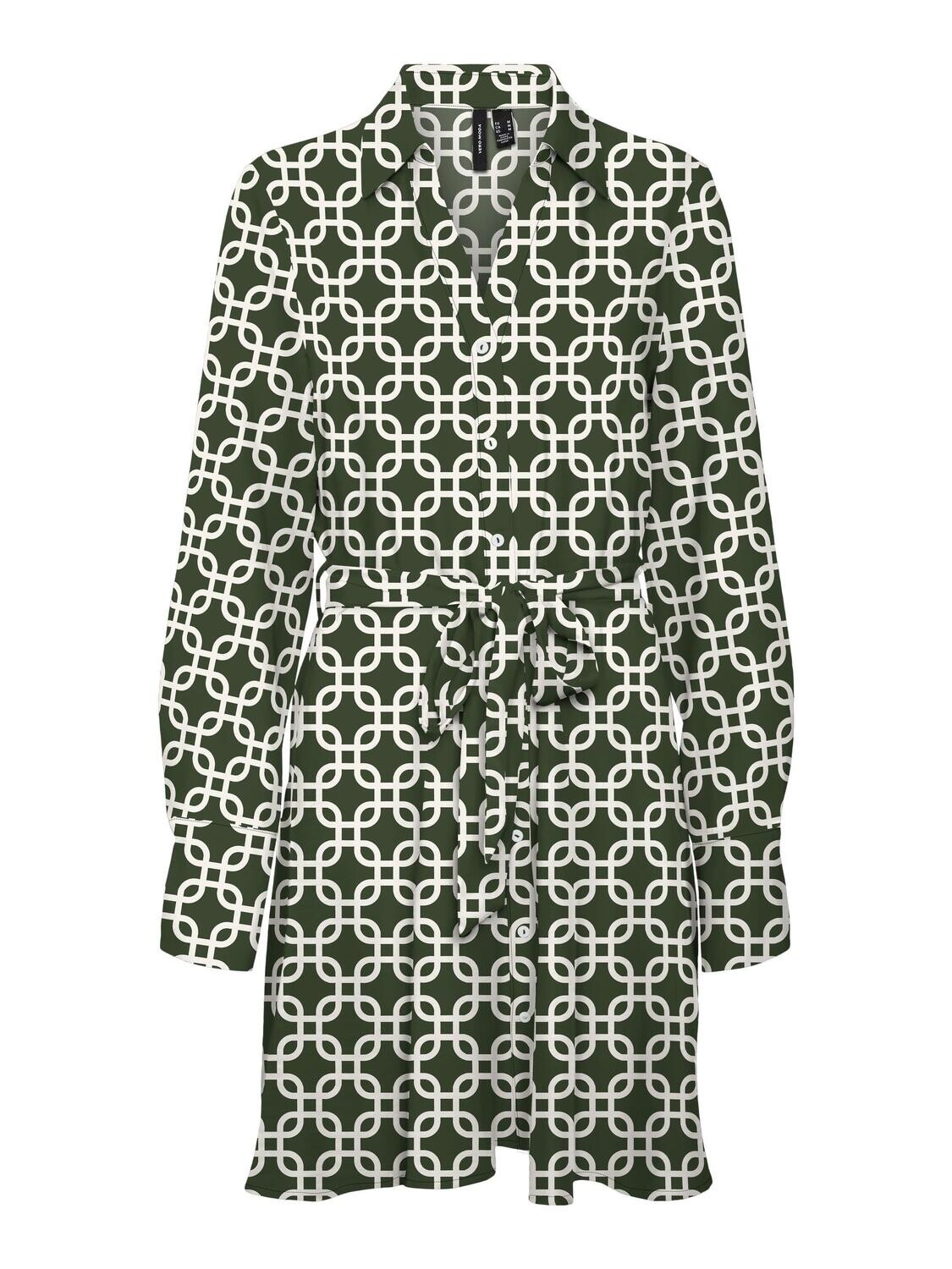 VMSHIVE L/S V-NECK SHORT DRESS WVN EXP Rifle Green-BIRCH SASHA