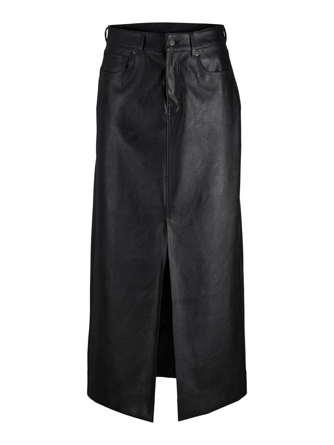 JXELVA LONG MW FAUX LEATHER SKIRT FL Black