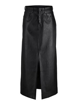 JXELVA LONG MW FAUX LEATHER SKIRT FL Black