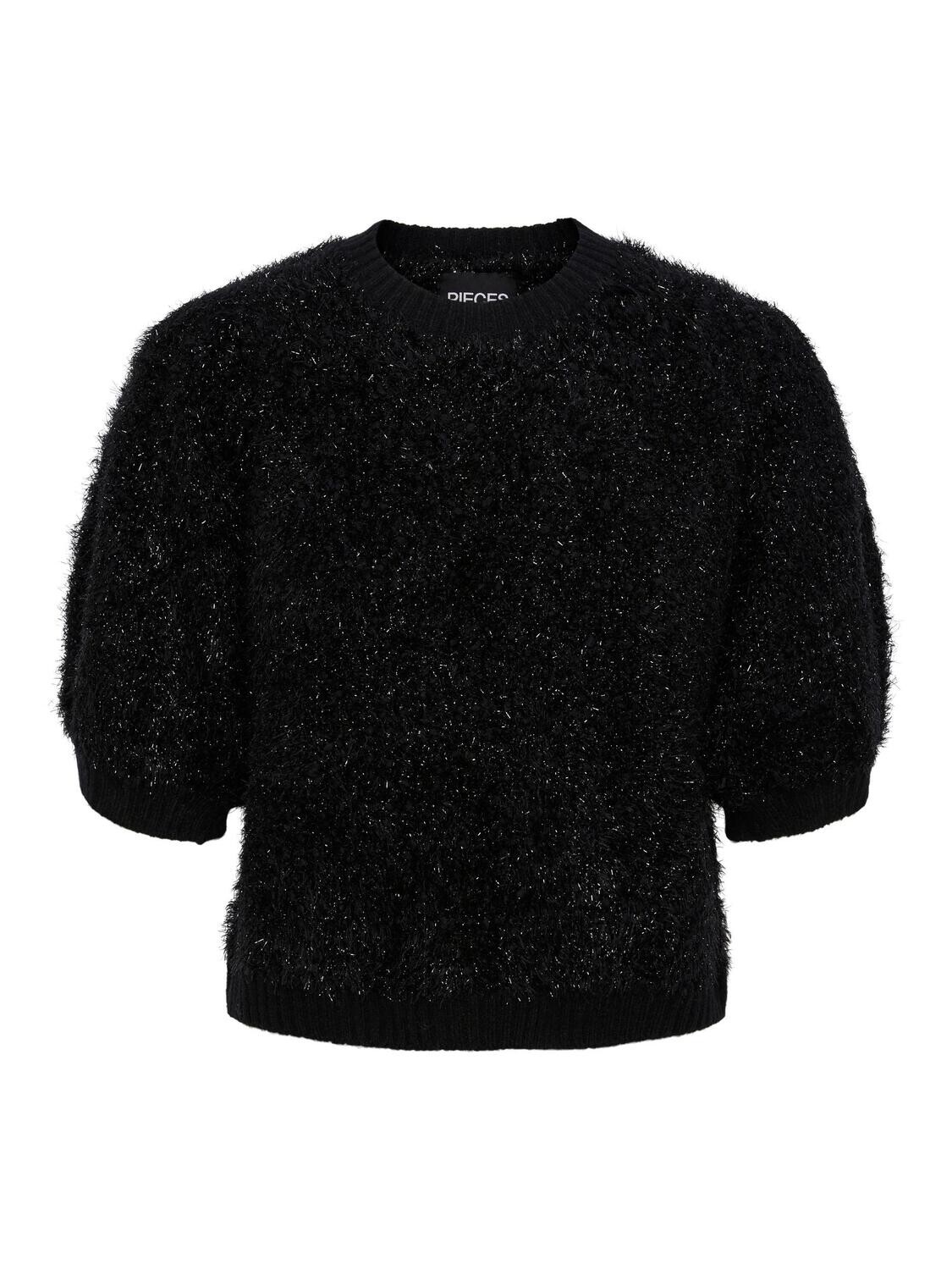 PCFEE SS O-NECK KNIT Black