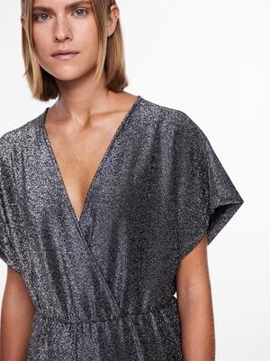 PCSERINA SS WRAP JUMPSUIT BC Black-Silver glitter