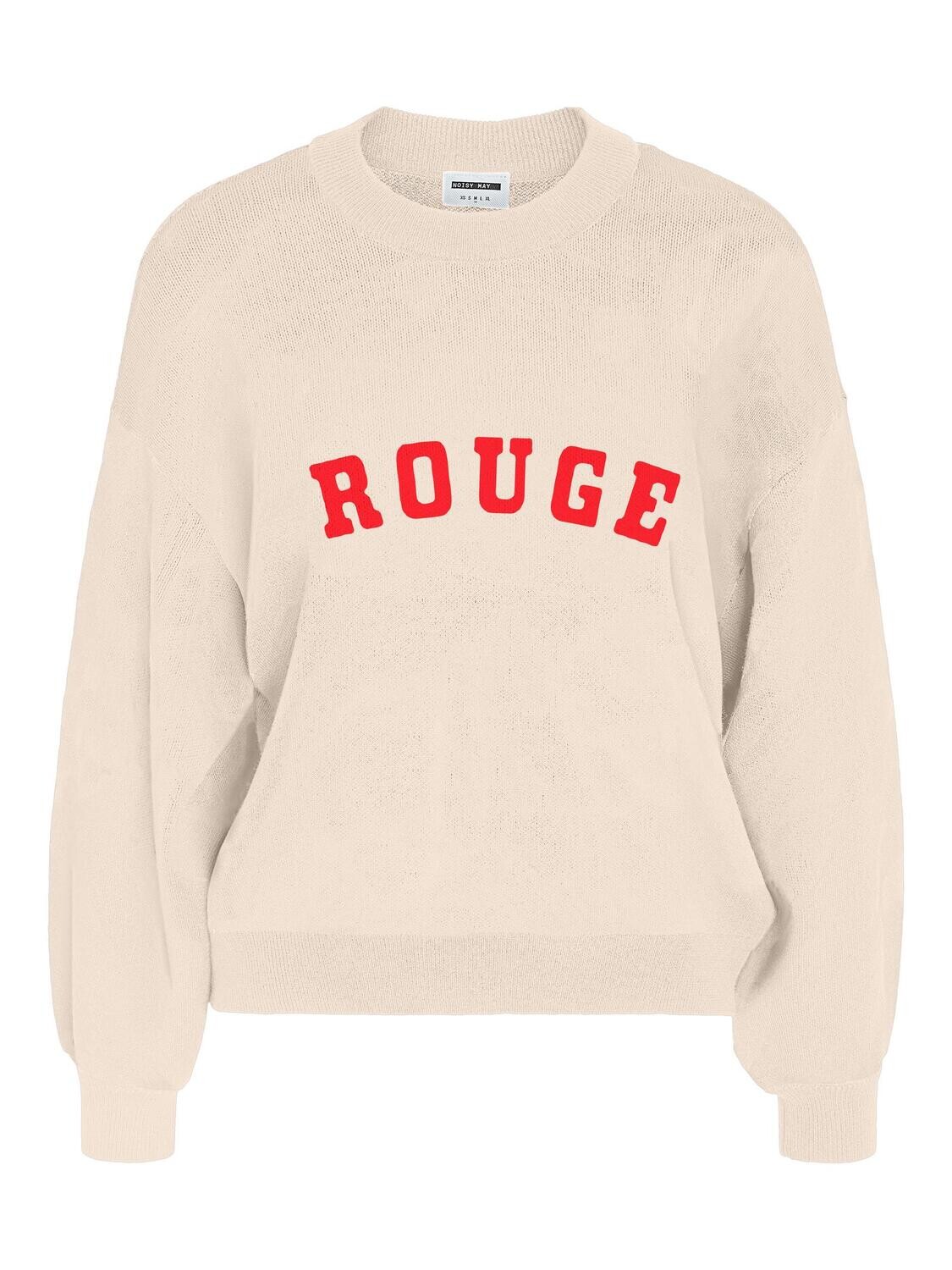 NMCHARLOTT L/S O-NECK KNIT Eggnog-FLAME SCARLET TEXT