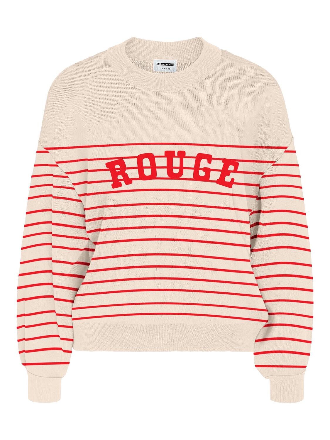 NMCHARLOTT L/S O-NECK KNIT Eggnog-FLAME SCARLET STRIPES