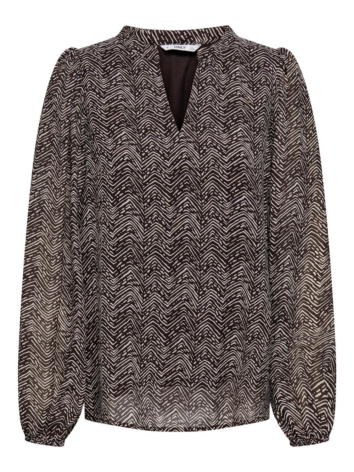 ONLSTAR LIFE L/S V-NECK TOP PTM Black Coffee/Elnora