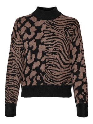 VMVERA ANIMAL LS HIGHNECK PULLOVER BF Black-W. BROWN LENTIL