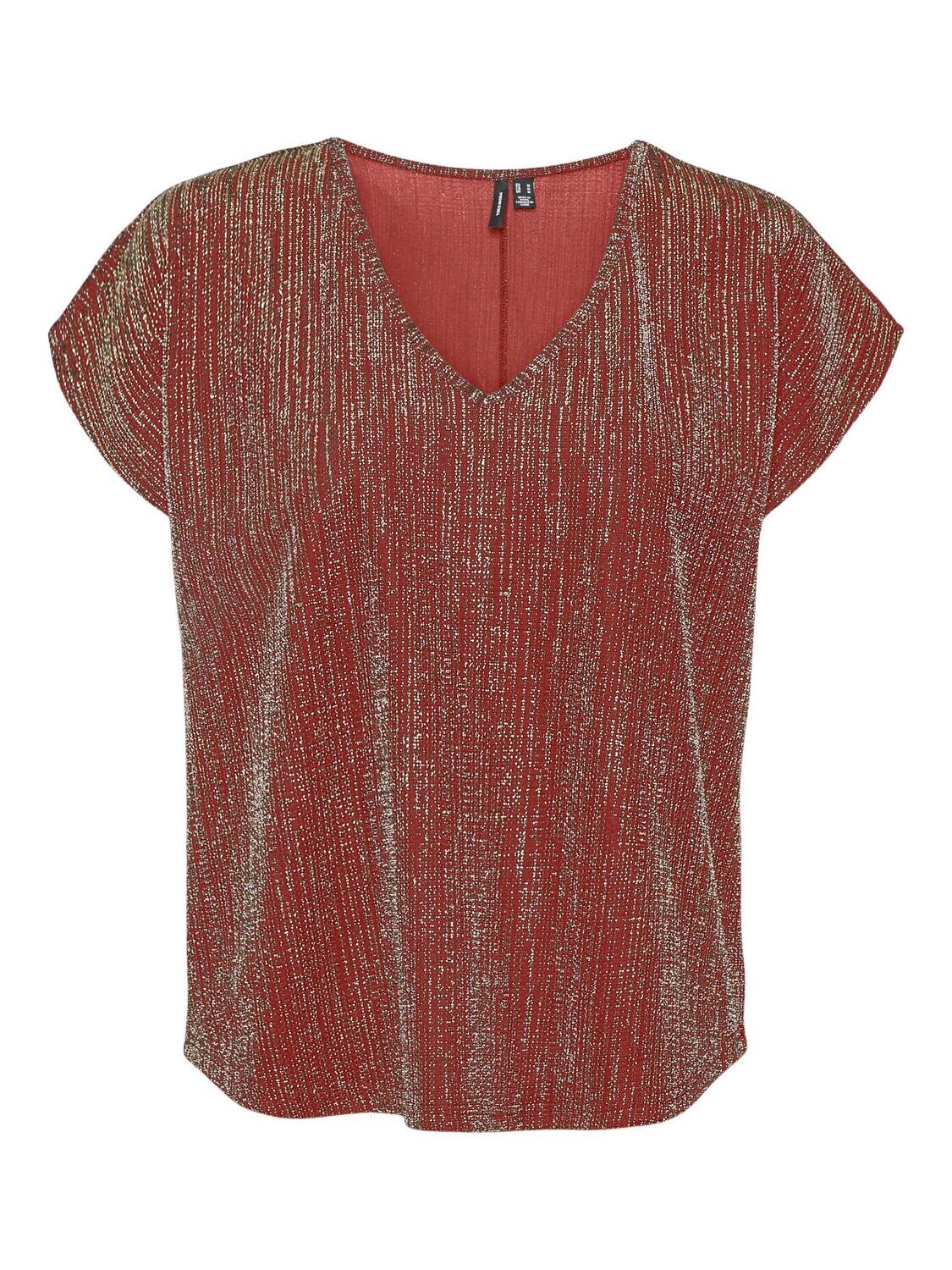 VMELMA S/S V-NECK TOP JRS BTQ Red Ochre/GOLD LUREX