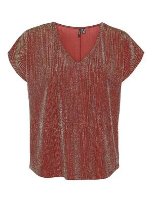 VMELMA S/S V-NECK TOP JRS BTQ Red Ochre/GOLD LUREX