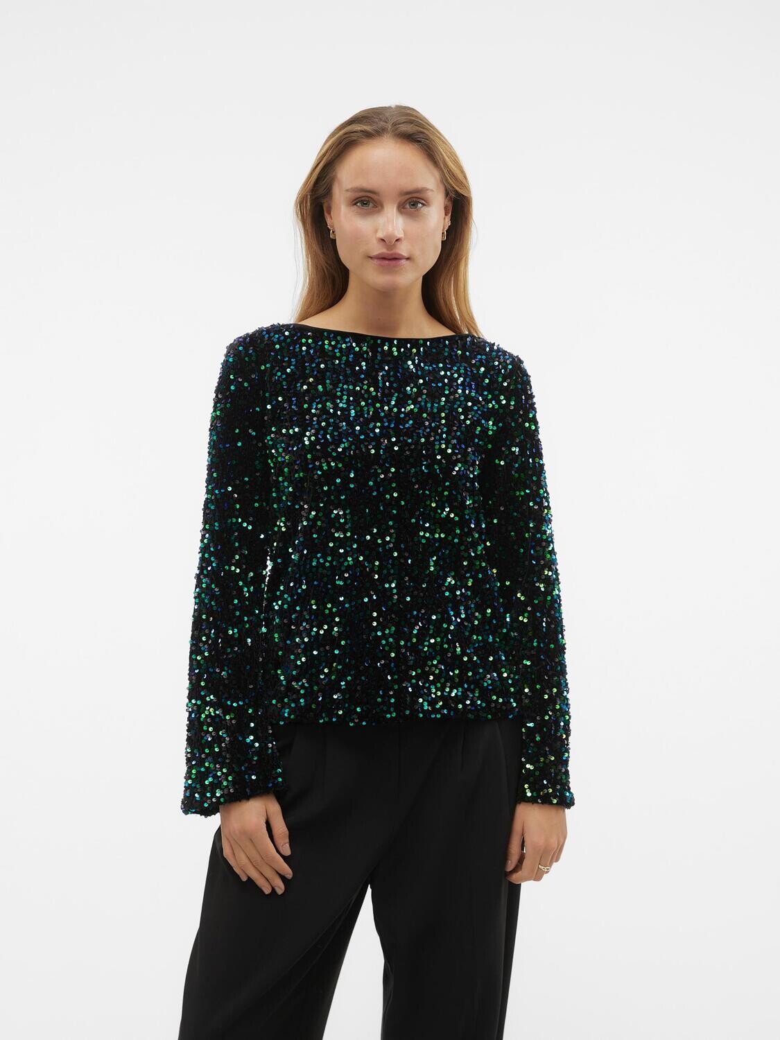 VMBELLA LS BOAT NECK TOP JRS Black-Parasailing sequins