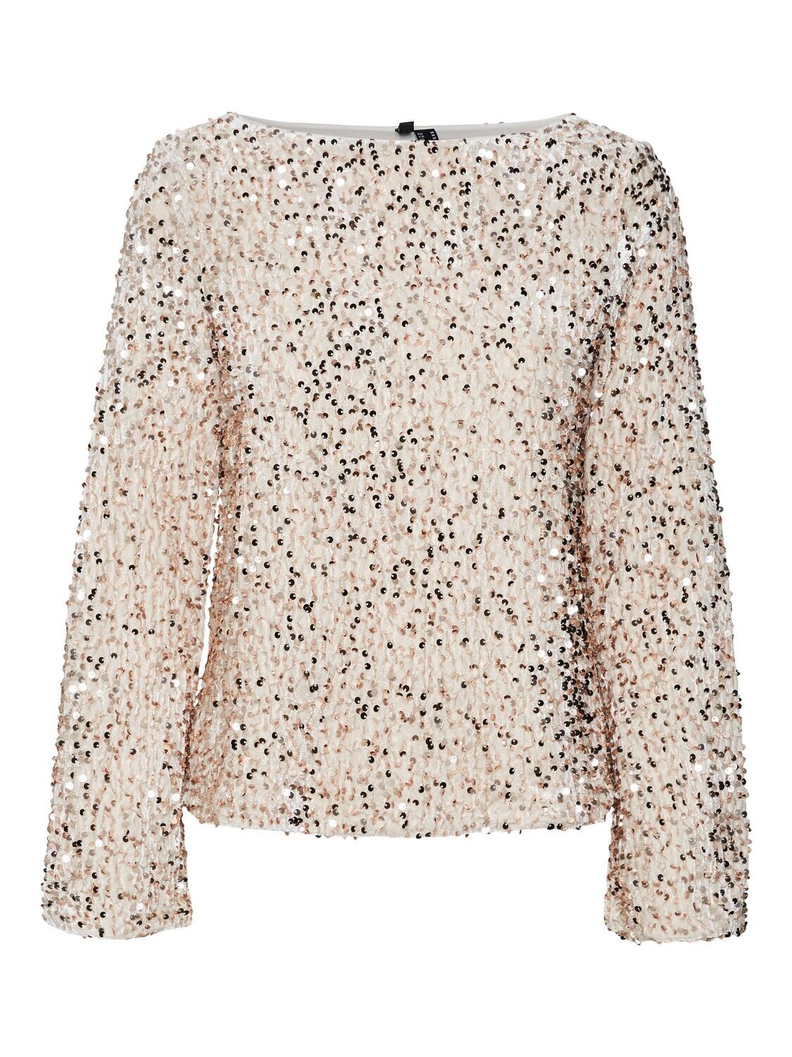 VMBELLA LS BOAT NECK TOP JRS Pumice Stone-Champagne sequins