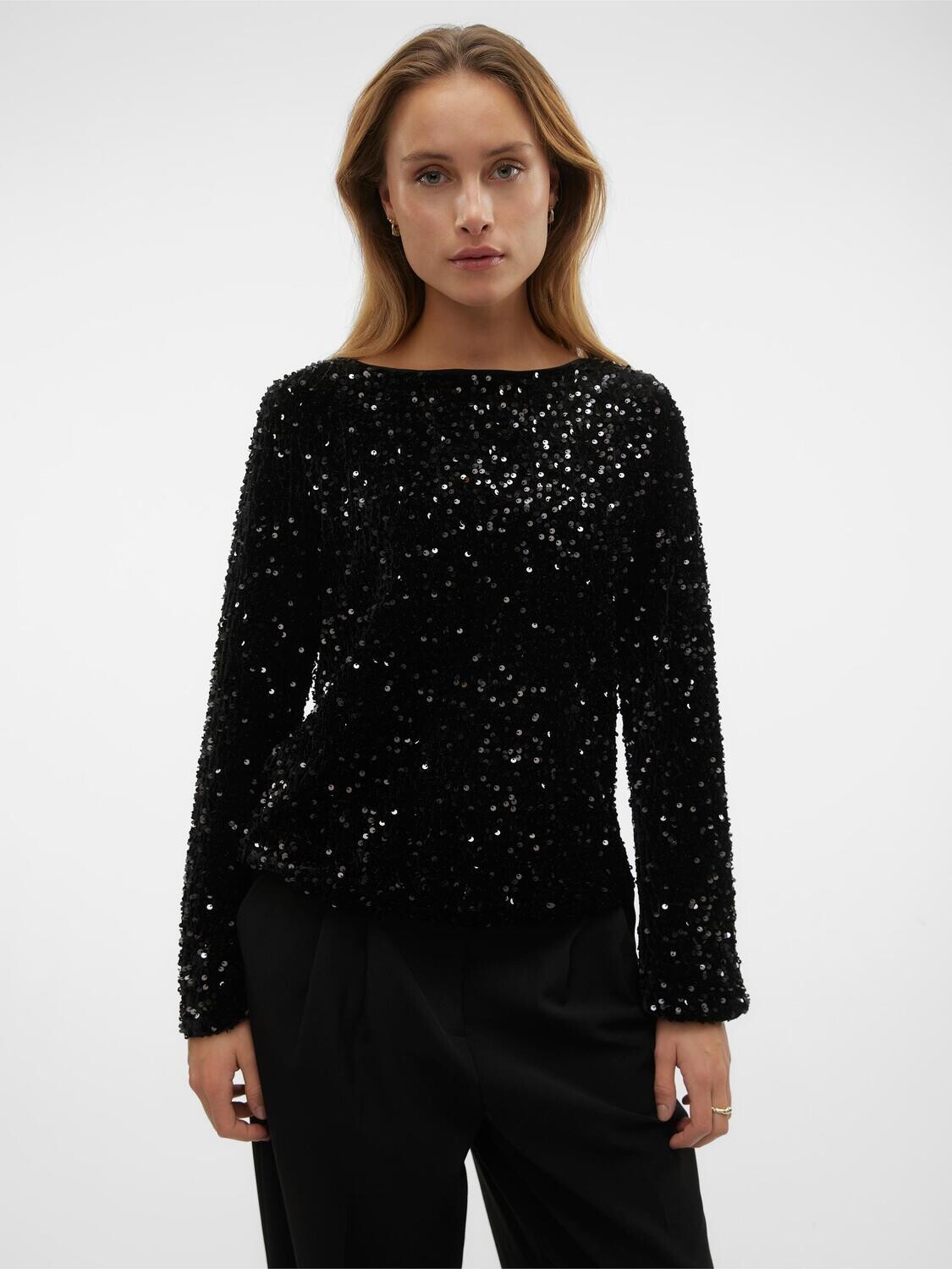 VMBELLA LS BOAT NECK TOP JRS Black-Black sequins