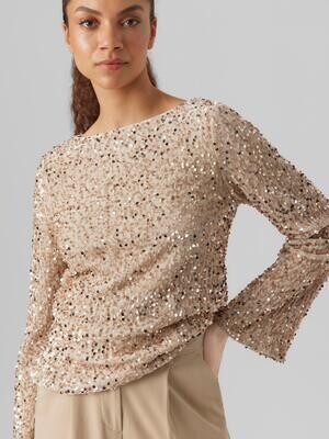 VMBELLA LS BOAT NECK TOP JRS Pumice Stone-Champagne sequins