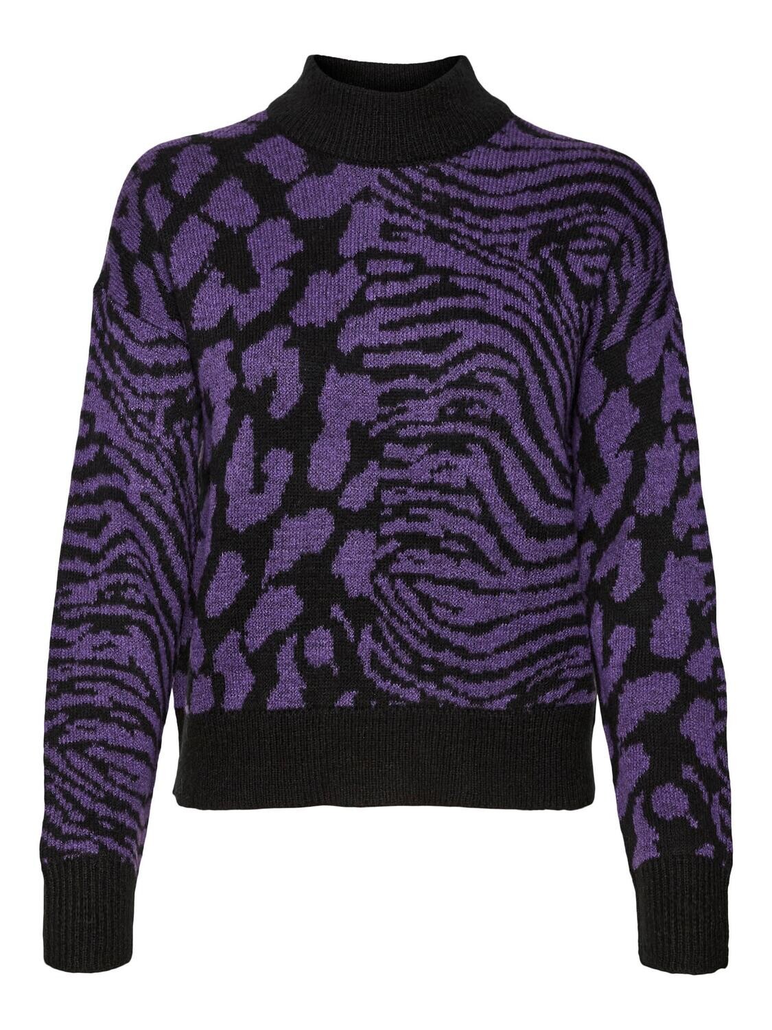 VMVERA ANIMAL LS HIGHNECK PULLOVER BF Black-W. PASSION FLOWER
