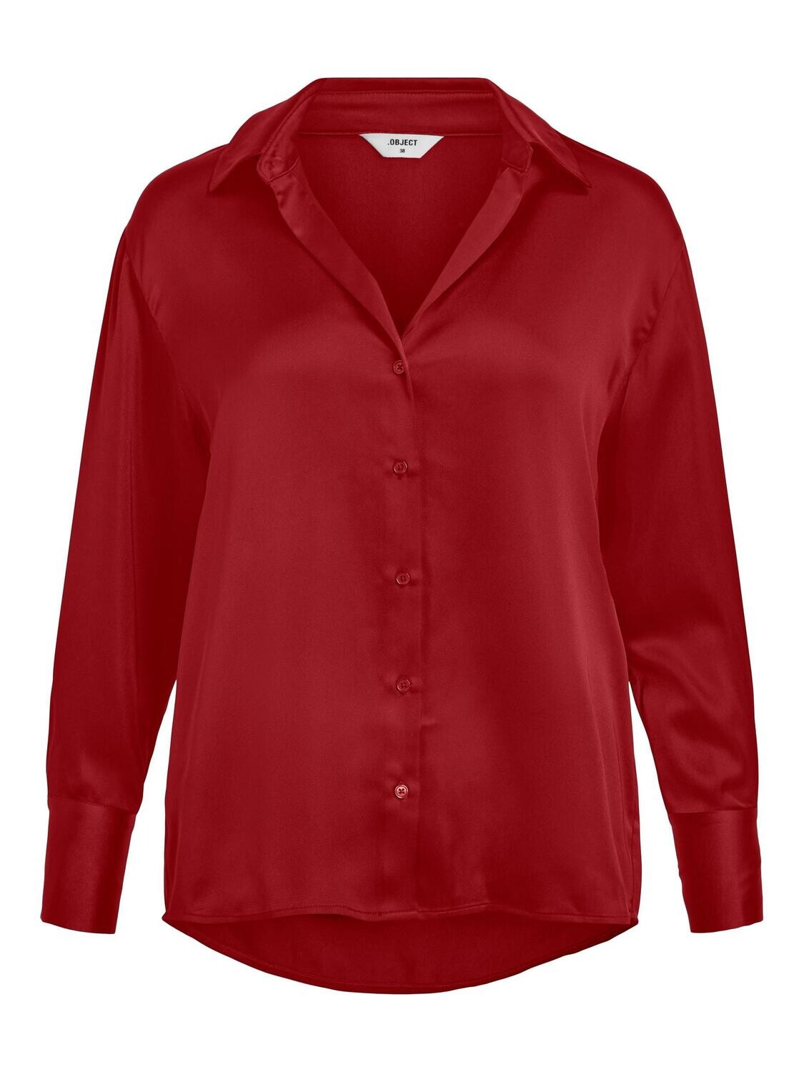 OBJSATEEN LS V-NECK SHIRT A DIV Red Dahlia