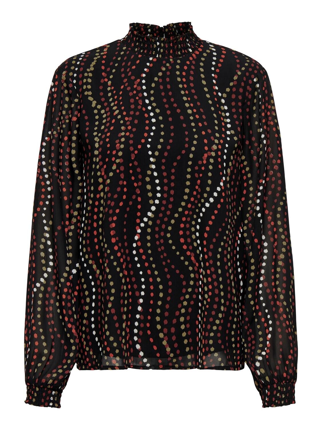 ONLASTENA L/S SMOCK TOP CS PTM Black-Organic dots