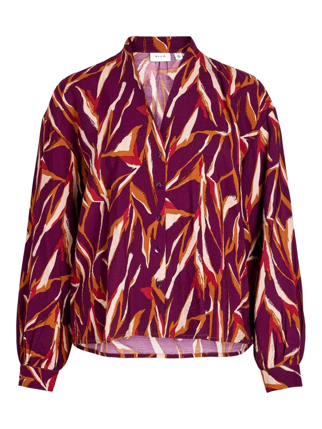 VILINA ANAIS V-NECK L/S SHIRT/SU/C26 Winter Bloom-BEET RED-CARAMEL