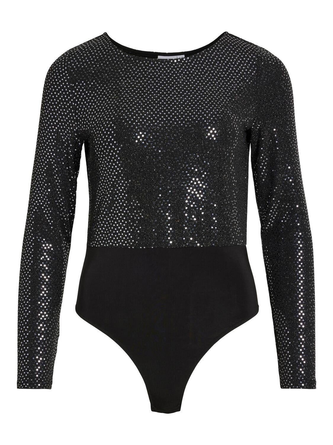 VIKALLA L/S BODYSTOCKING/KA Black-SILVER SEQUINS