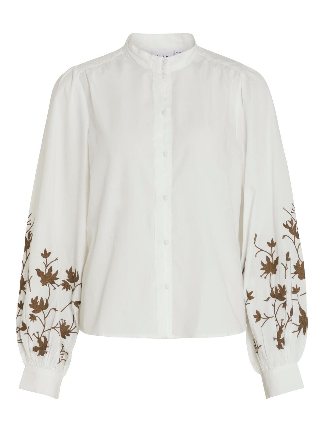 VICARIA L/S EMBROIDERY SHIRT Cloud Dancer-DARK OLIVE