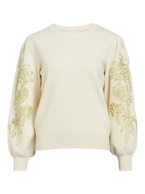 OBJJOANA L/S KNIT PULLOVER REP Sandshell/Gold
