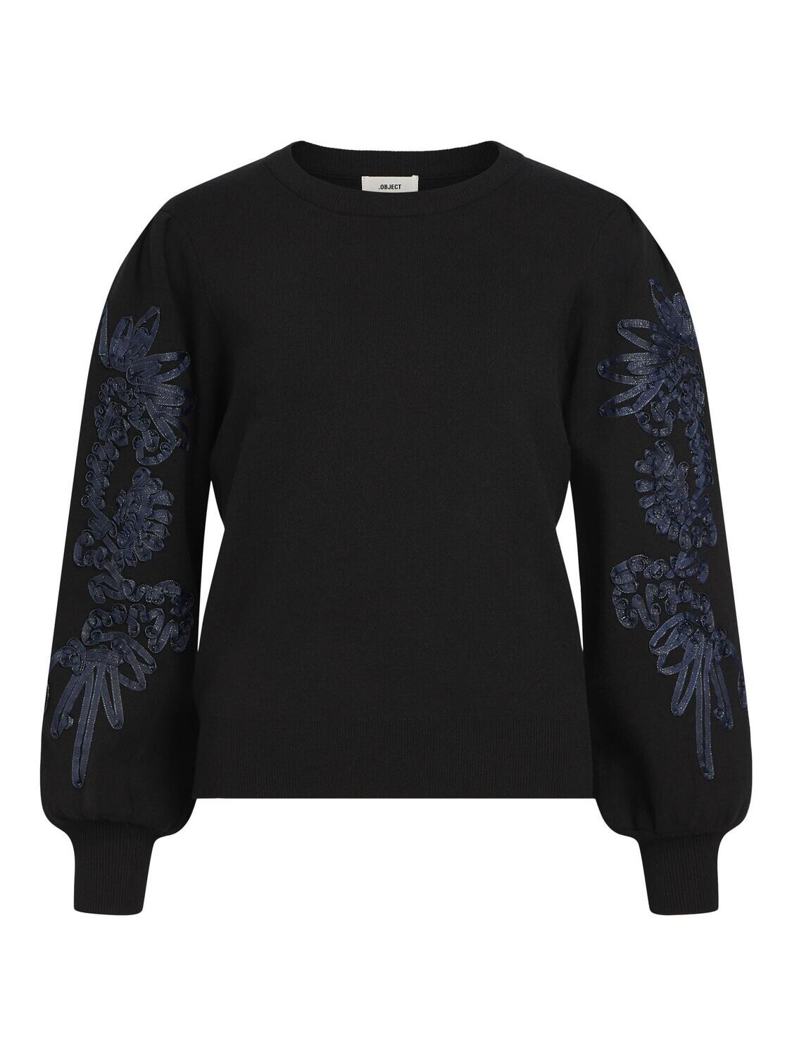 OBJJOANA L/S KNIT PULLOVER REP Black-Sky captain