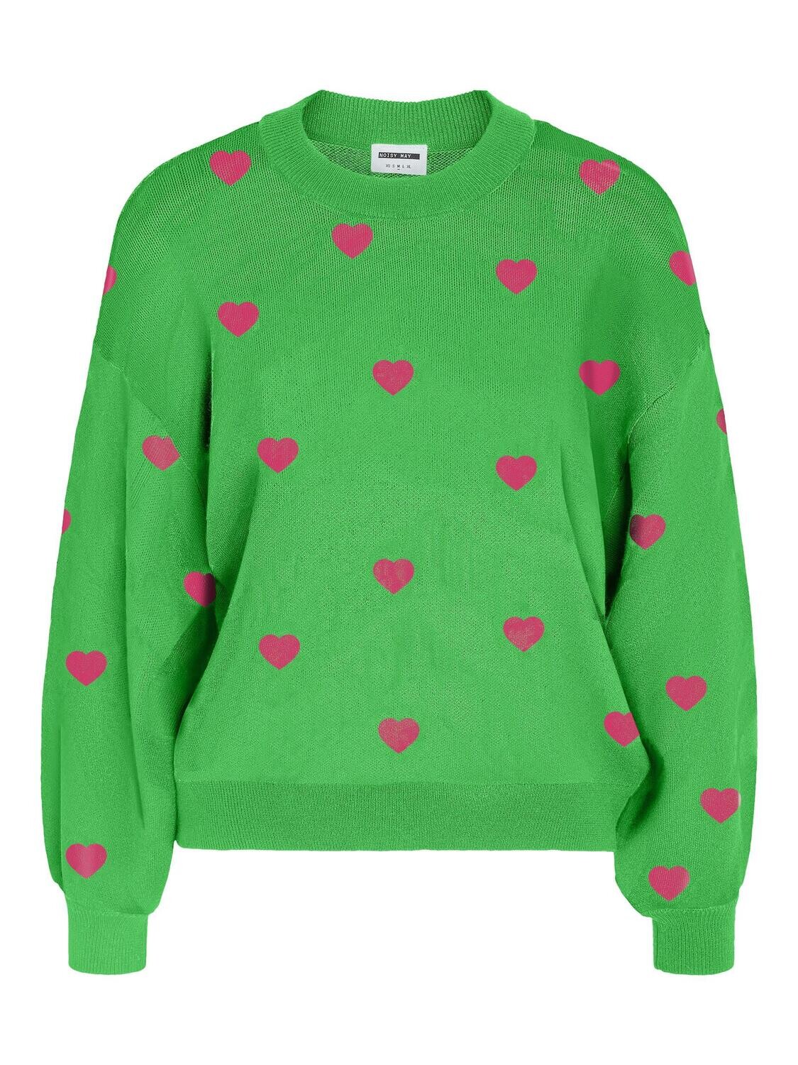 NMCHARLOTT L/S O-NECK KNIT Classic Green-RASPBERRY HEARTS