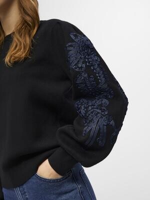 OBJJOANA L/S KNIT PULLOVER REP Black-Sky captain
