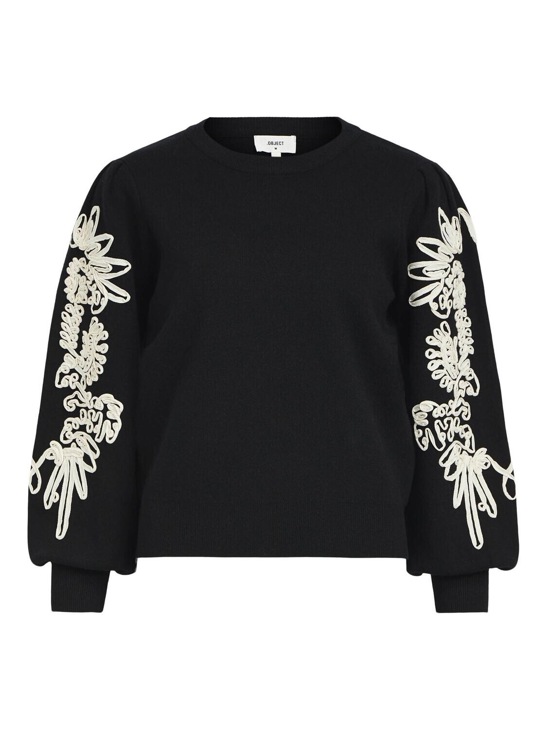 OBJJOANA L/S KNIT PULLOVER REP Black-Sandshell tape