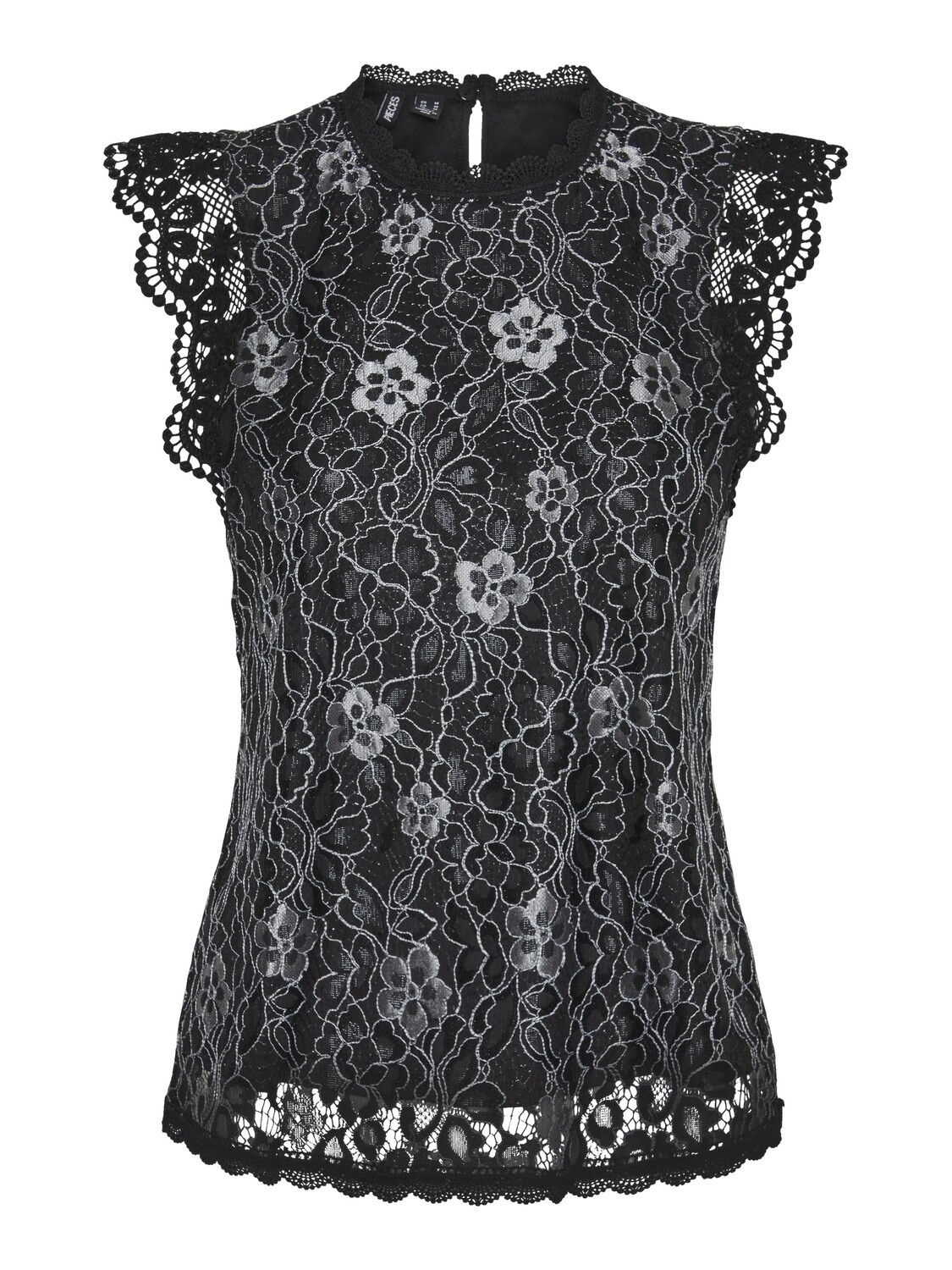 PCOLLINE SL LUREX O-NECK TOP MM Black-SILVER LACE