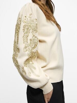 OBJJOANA L/S KNIT PULLOVER REP Sandshell/Gold