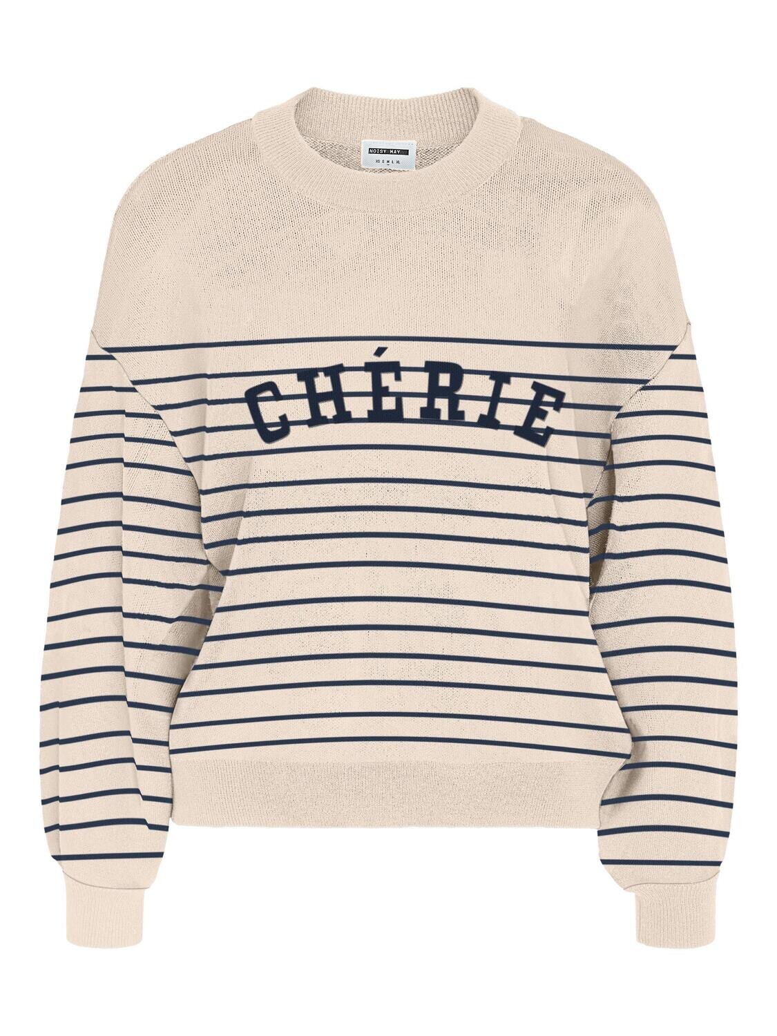 NMCHARLOTT L/S O-NECK KNIT Eggnog-NAVY CHERIE STRIPES
