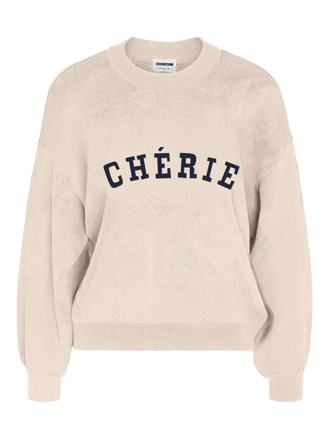 NMCHARLOTT L/S O-NECK KNIT Eggnog-NAVY CHERIE TEXT