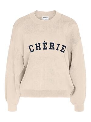 NMCHARLOTT L/S O-NECK KNIT Eggnog-NAVY CHERIE TEXT