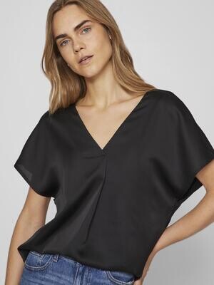 VIELLETTE V-NECK S/S SATIN TOP - NOOS Black