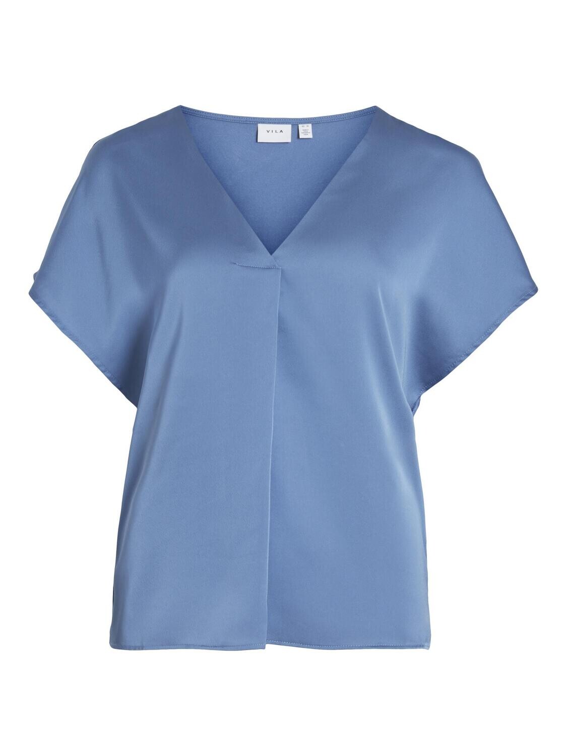 VIELLETTE V-NECK S/S SATIN TOP - NOOS Coronet Blue