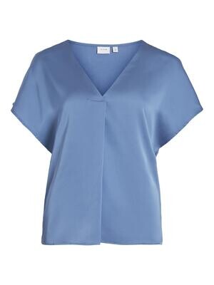VIELLETTE V-NECK S/S SATIN TOP - NOOS Coronet Blue