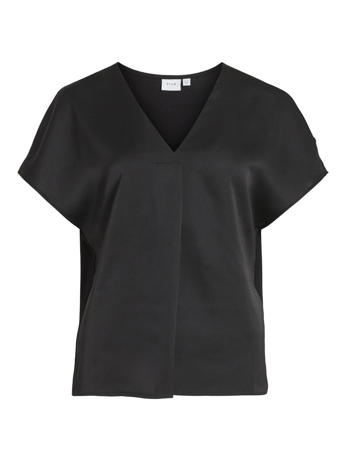 VIELLETTE V-NECK S/S SATIN TOP - NOOS Black