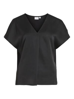 VIELLETTE V-NECK S/S SATIN TOP - NOOS Black