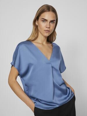 VIELLETTE V-NECK S/S SATIN TOP - NOOS Coronet Blue