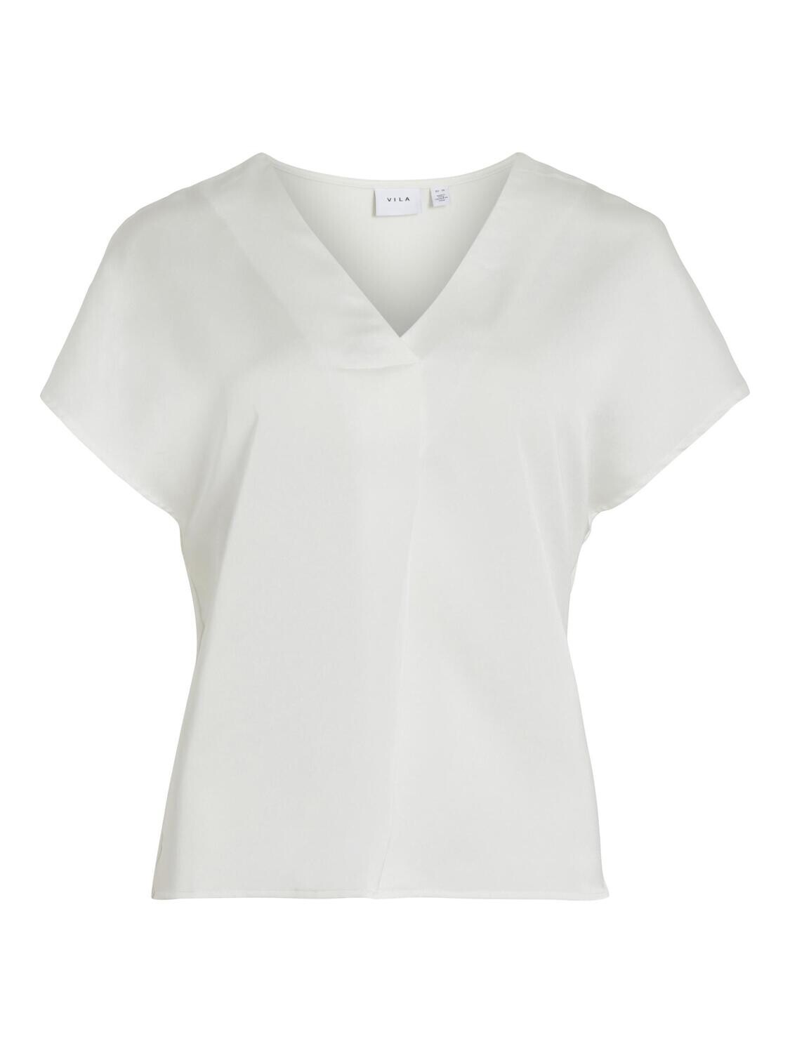 VIELLETTE V-NECK S/S SATIN TOP - NOOS Snow White