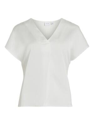 VIELLETTE V-NECK S/S SATIN TOP - NOOS Snow White