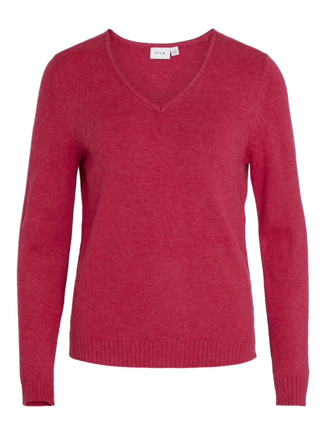 VIRIL V-NECK L/S KNIT TOP - NOOS Cerise/DARK MELANGE